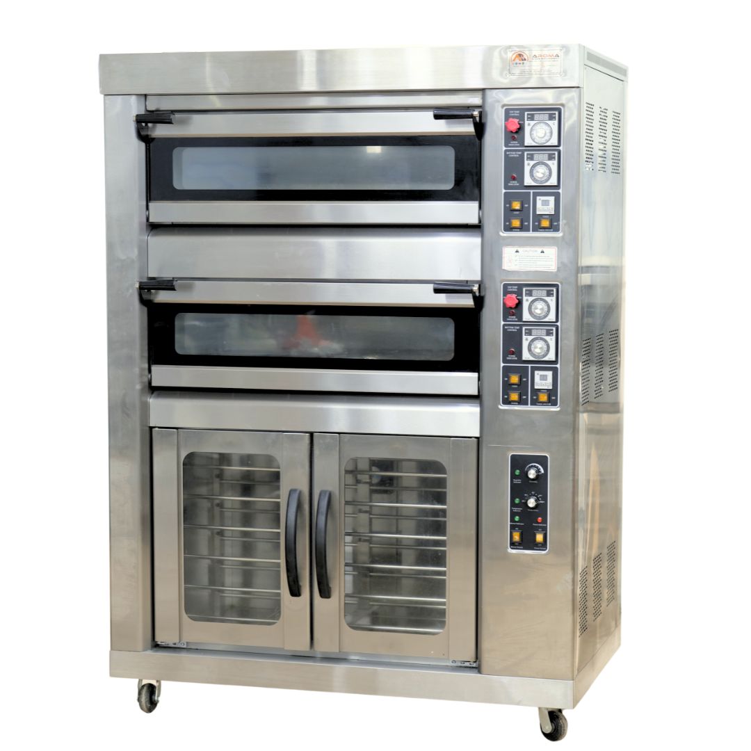 2 Deck 4 Tray Gas Deck Oven with Proofer  Commercial Bakery Oven